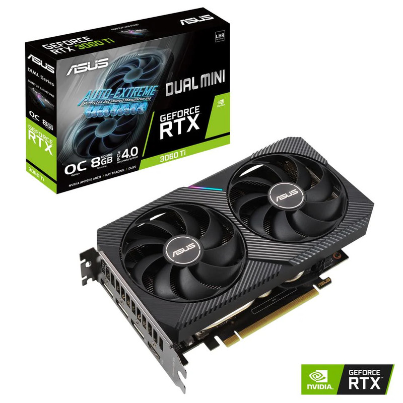 Asus Dual GeForce RTX 3060 Ti V2 MINI OC Edition 8GB GDDR6 Graphics Card - كرت الشاشة